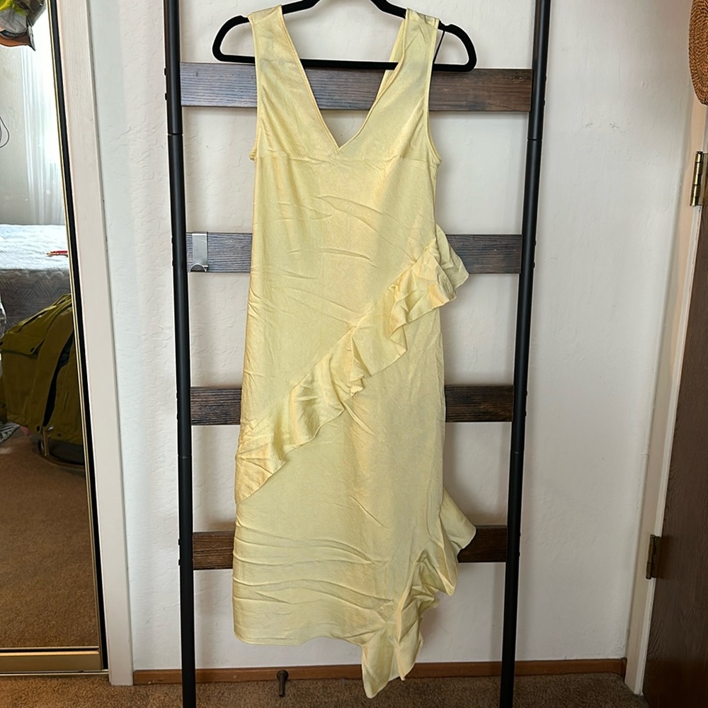 H&M pale yellow slip dress with ruffles size Small
